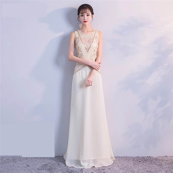 Vintage Women Sequined Party Prom Evening Dress Wear A Line Sheer Backless Long Cheap Robe de soriee cps1272