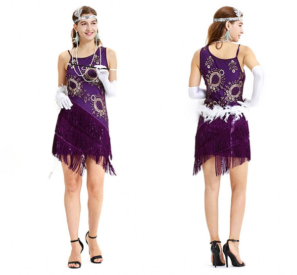 Summer Boho Purple Sexy Latin Sequin Dance Dress Special Offer Club Wear Dance Dress Women Costume Salsa Dresses Cheap cps1283