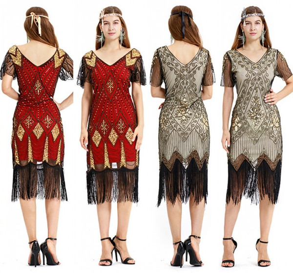 Hot Sell 1920s Gold Great Gatsby Charleston Sequin Party Latin Dress Dress V Neck With Tassel Mini Short Evening Club Party Wear cps1269