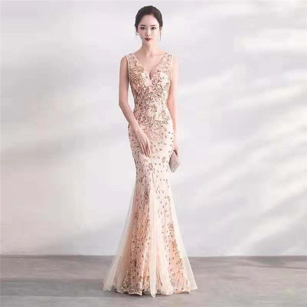 Robe de soriee Retro 1920s Women Special Occasion Dress Wear Mermaid Sequins V Neck Floor Length Prom Evening Gowns Cheap cps1270