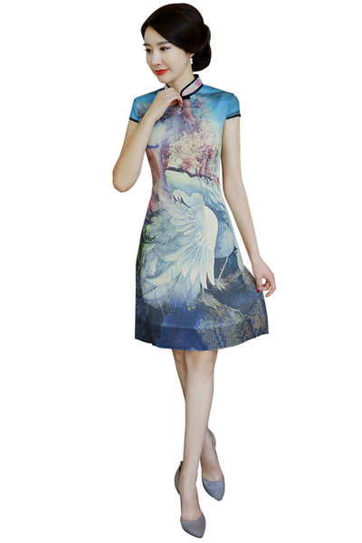 Shanghai Story Knee Length chinese traditional dress chinese dress oriental style dress Short Sleeve cheongsam qipao