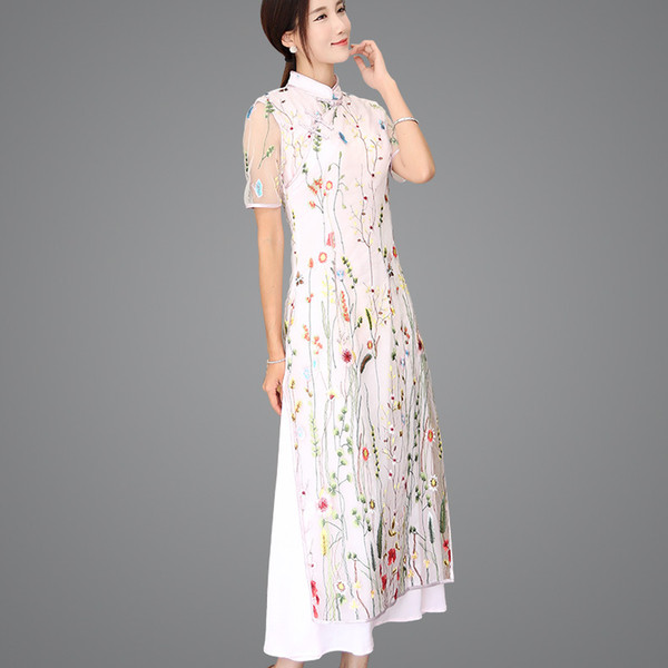 Shanghai Story Chinese Cheongsams long qipao Lace chinese traditional dresses oriental style dresses Aodai 2 Color