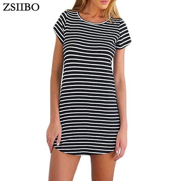 ZSIIBO New Female Sundress Black White Striped O Neck Mini Dress Woman Summer Brief Dress Plus Size Women Clothes Robe Sexy 2018 LYQ79 RF