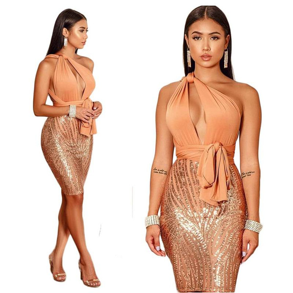 Evening Sexy Gold Sequin Dress Women Nightclub Party Single shoulder strap streetwear christmas dress Luxury Nightclub Dresses clothes