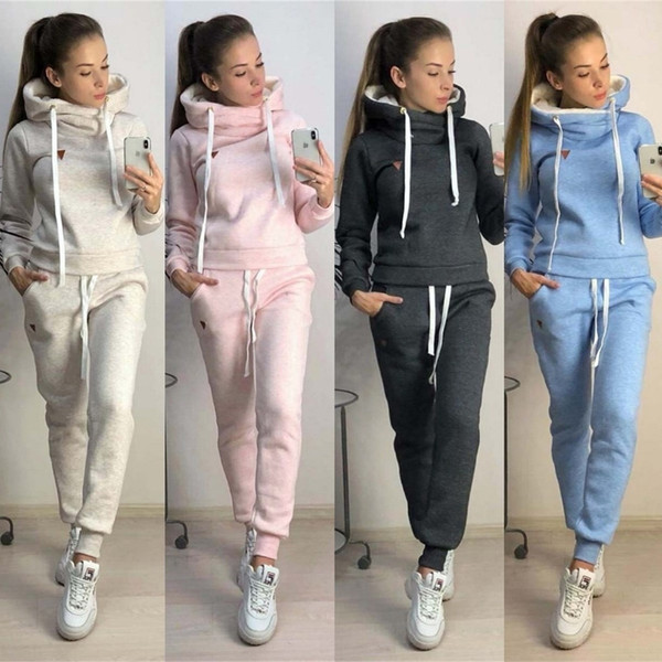 Women Winter Autumn Sports Suits Fleece Hoodies Pants 2pcs Clothing Sets Slim Fit Casual Wear