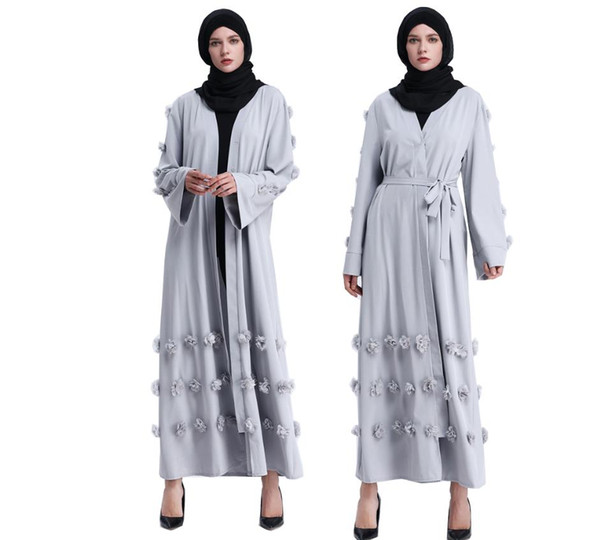 Middle Eastern Muslim Long-sleeved Dress Women Arabian Long Robe Dresses Floral Middle East Formal Dress