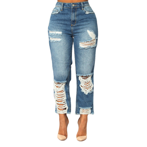 Women Jeans Women High Waisted Skinny Hole Denim Jeans Stretch Slim Pants Calf Length loose hole jean Pants