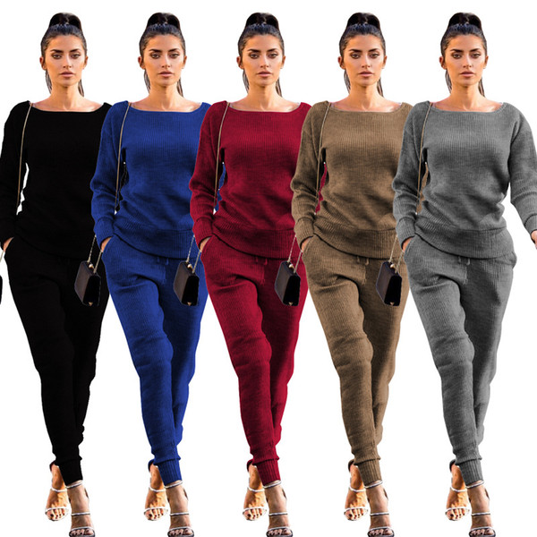 19ss Women 2019 Spring Casual Suits 2pcs Outfits Knitted Tops Pants Clothing Sets Designer Suit