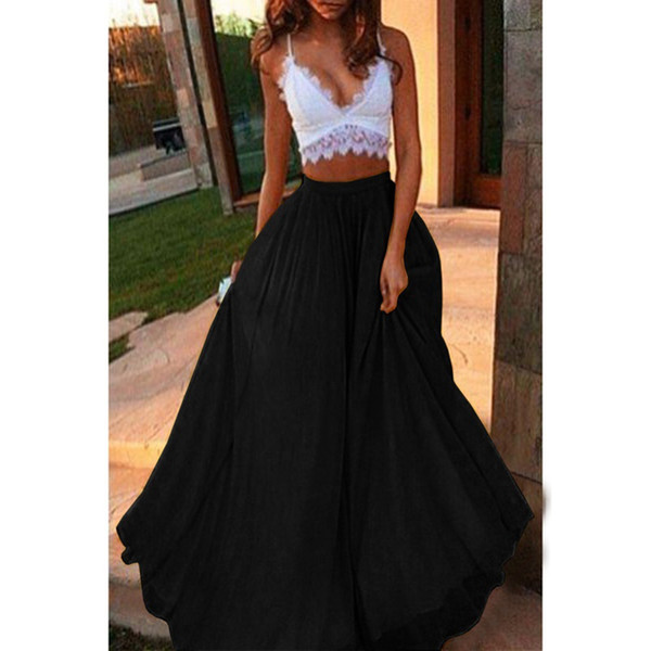 JAYCOSIN 2019 Summer Skirt Women's Fashion Spring Summer Casual Solid Color Midi Skirt Chiffon Skirts Loose Casual