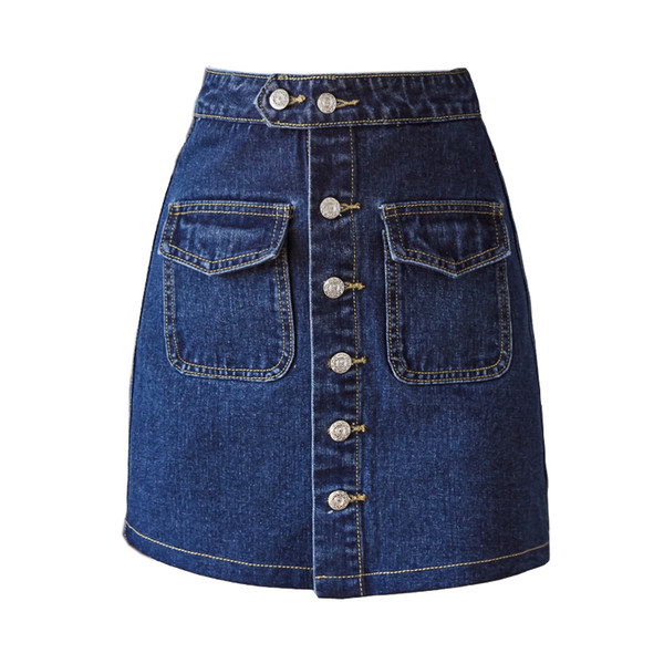 Sexy Skirt For Women High Waist Denim Skirts Fashion Korean Ladies Mini Jeans Skirt Blue Single Button Woman Skirts A Line