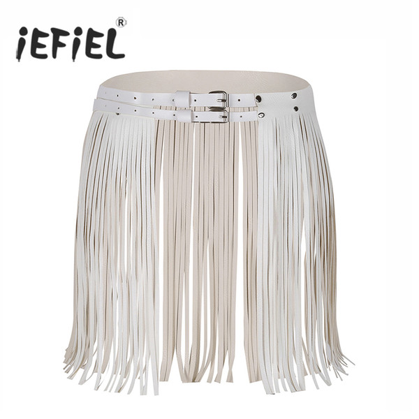 Women Adjustable Faux Leather Waistband Fringe Tassel Skirt Double Waist Belt Daily Party Sexy Club Performance Costumes Skirts