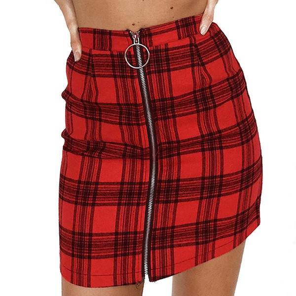 Womail Women Skirts 1pc Summer Skirt Womens Sexy Party Plaid Zipper Wooden Ear Slim High Waist Hip Short Mini Skirt 2019 Jan26