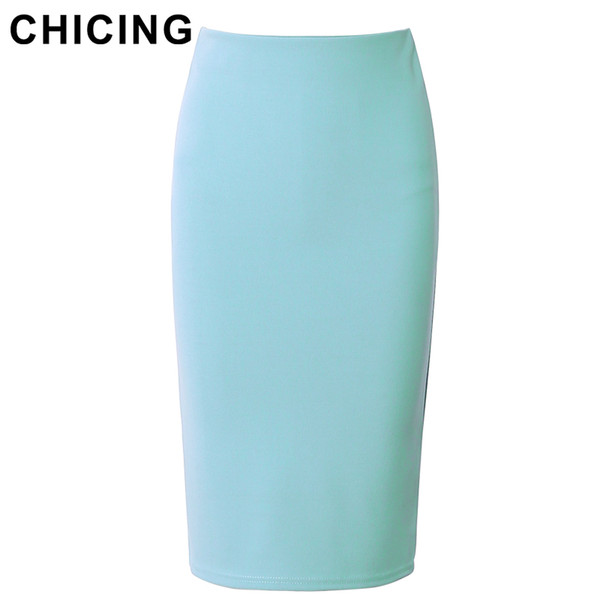 CHICING Women Fashion Multi Color Pencil Midi Skirt 2018 INS Heat New Elastic High Waist Basic Tube Bodycon Skirt Saias A1702030