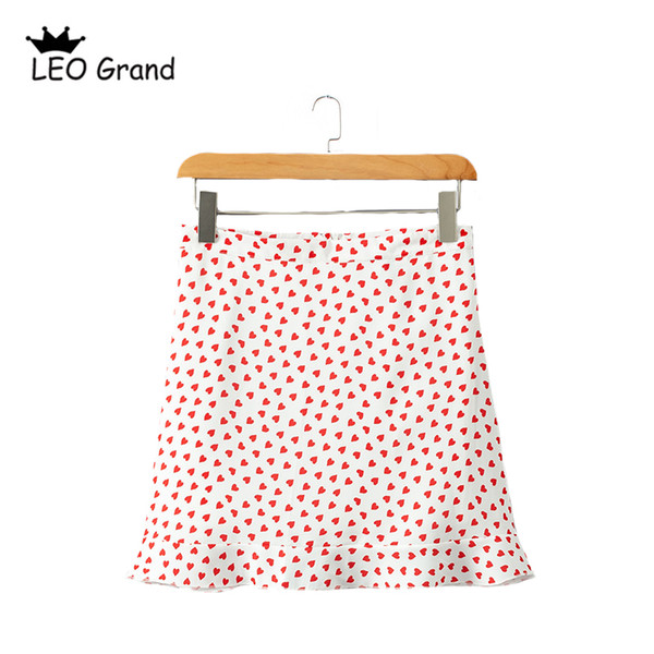 Leo Grand women sweet heart printed wrap skirts back zipper design faldas chic summer high waist mini skirts mujer 908113