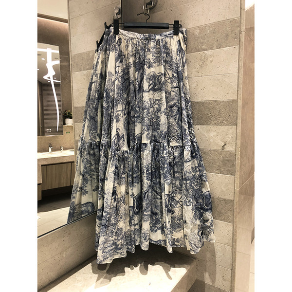 Fashion women's cotton print ladies black blue party casual skirt runway bohemian skirt