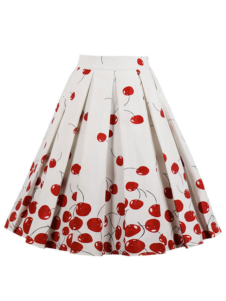 Kenancy Cherry Print High Waist Pleated Skirt