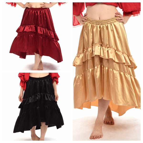 Women Vintage Victorian Steampunk Irregular Satin Ruffled Skirt Yellow/Red/Black High Quality Fast Shipment New