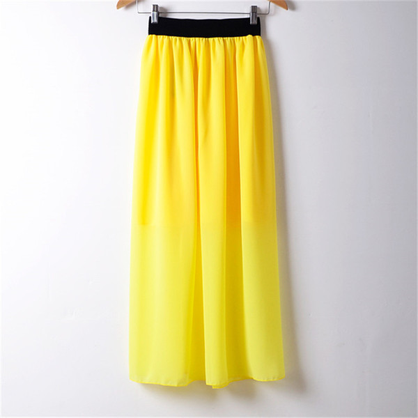 Yellow Women Chiffon Pleated Skirt Vintage High Waist Tutu Skirts Womens Saia Midi Rokken 2018 Summer Style Jupe Femme Skirt