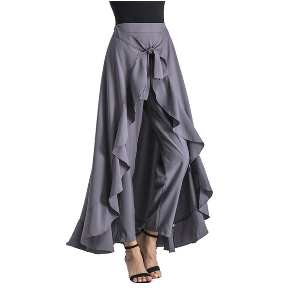 Women Floor Length High Waisted Skirts Ruffles Irregular Culottes Big Hem Formal Jupe Long Skirt Saias Longa