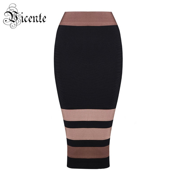 Free Shipping! 2018 New Chic Must Have Elegant Color Striped Celebrity Party Wear Wholesale Women Bandage Pencil Skirt