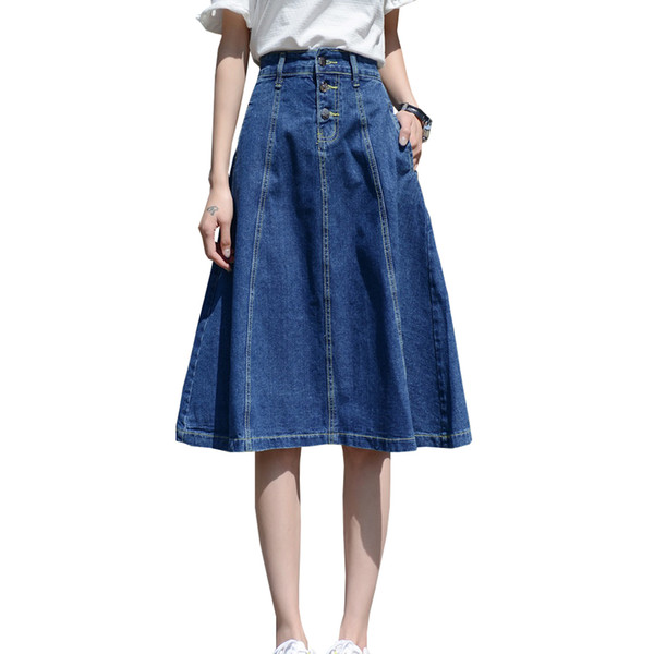 2018 High Waist Women Denim Skirt Midi Oversize Women A-Line Skirt Plus Size 4XL 7XL Midi Skirts Big Size Faldas Saias