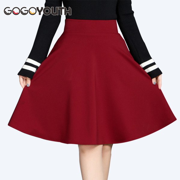 Gogoyouth Midi Length Pleated Skirts Womens Summer High Waist Shorts Sun Skirt Female Red Black Ladies Office Skirt Femme