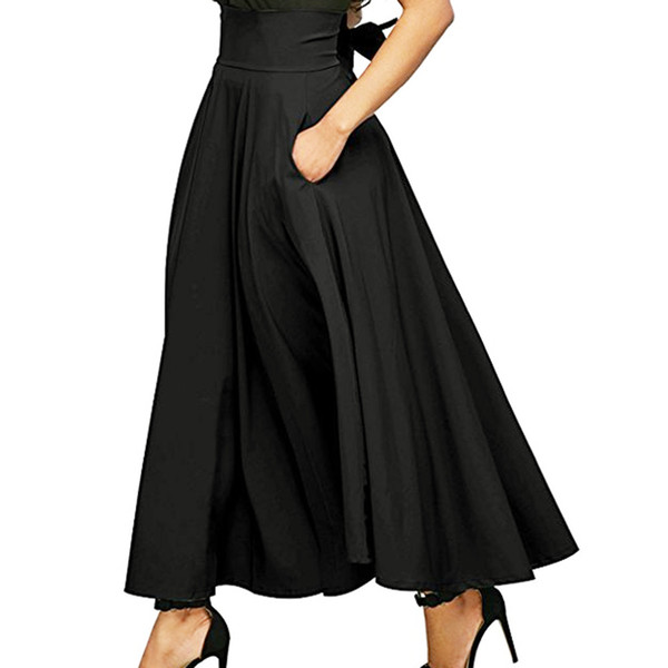 New Coming Lovely Women High Waist Pleated A Line Long Skirt Front Slit Belted Maxi Skirt S-XXL high elasticity pleated skirts