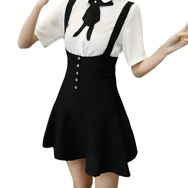 Spaghei Strap Suiting Buons Flare Suspenders Skirt Women Black Cute Booms Autumn Casual Short Skirt