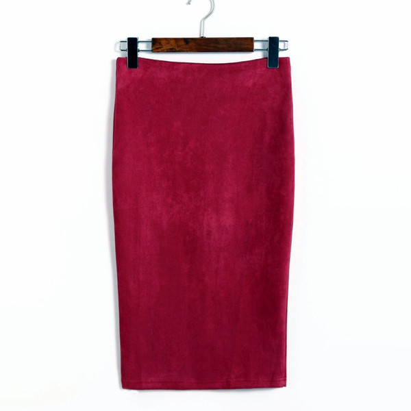 Plus Size Women Skirts Autumn Winter Pencil Skirt Female Bodycon Vintage Suede Split Thick Stretchy Skirts