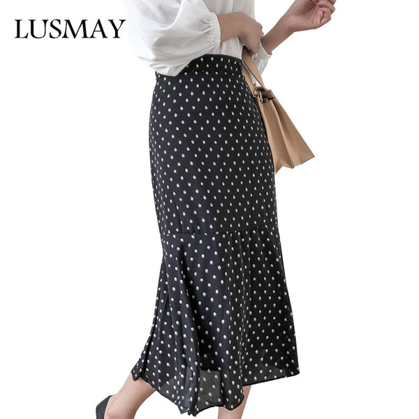 Ruffle Chiffon Skirt Spring New Arrivals High Waist Skirts Womens Fashion Casual Slim Polka Dot Long Skirt Women Clothing