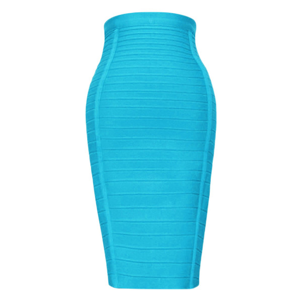 Sexy Light Blue 2018 Women's Newest Style Rayon Knee Length High Waist Bodycon Bandage Pencil Skirt