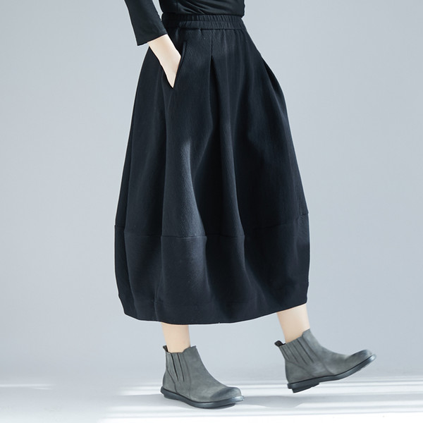 Plus Size Autumn Winter Women Long Corduroy Skirt Female High Waist Solid Color Harajuku Casual Loose Vintage Bud Skirt