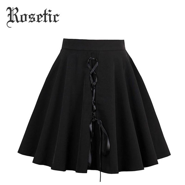 Rosetic Gothic Mini Skirt Women Autumn Lace-Up Black A-Line Fashion Short Skirts Darkness Girl Lolita Gothics Style Mini Skirts