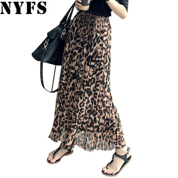 NYFS New Spring Summer women Leopard print elegant skirt Casual Long beach skirt saias femininas