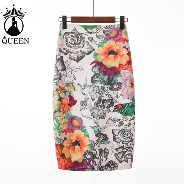 New Fashion women pencil skirt Floral print Fashion high waist Elasticity slim Office Lady skirts M-2XL choose Summer Skirt