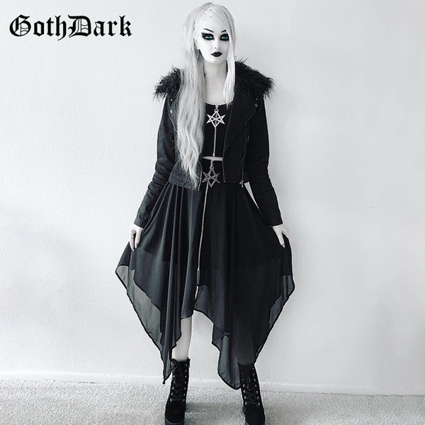 Goth Dark Grunge Black Mesh Gothic Long Skirts Punk Asymmetrical Zipper Transparent Pentagram skirts woman fashion 2019 Fashion