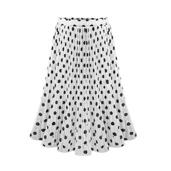 Polka Dot Pleated Skirts Woman Fashion jupe femme High Waist faldas mujer moda Midi Skirt Flared Skater Swing Holiday