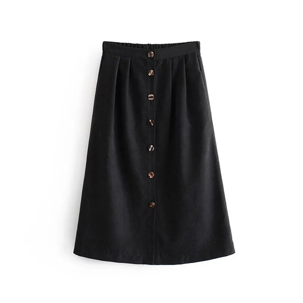 Klacwaya women black skirt peach skin 2019 fashion ladies chic high waist midi skirt lovely girls street-wear jupe femme clothes