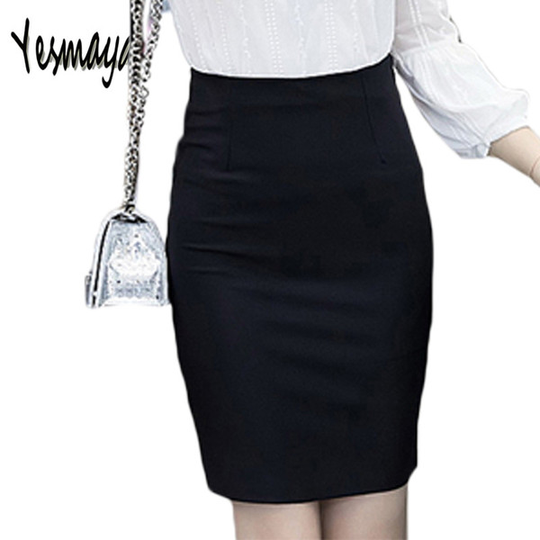 Women's Spring 5XL Plus Size Slim Sexy Formal Office Skirt Faldas Women Elastic High Waist Black Pencil Skirt Saias Skirts 2018