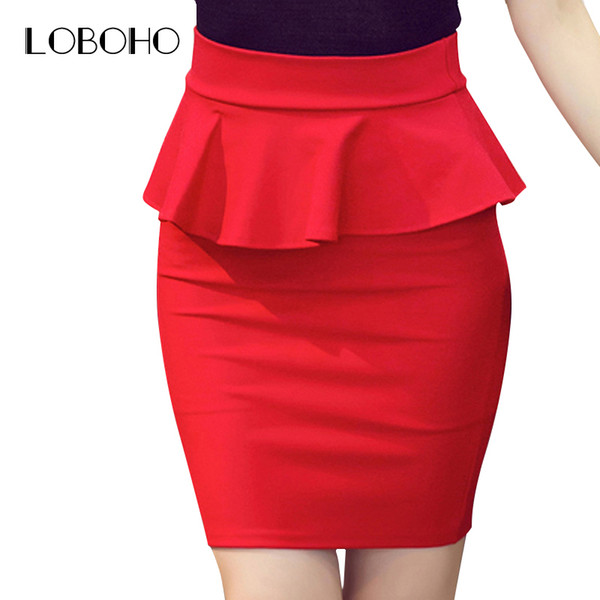 Plus Size Women Pencil Skirts Ruffles 2018 Spring Fashion Korean Casual Ladies Bodycon Skirts Elegant Open Slit Red Black