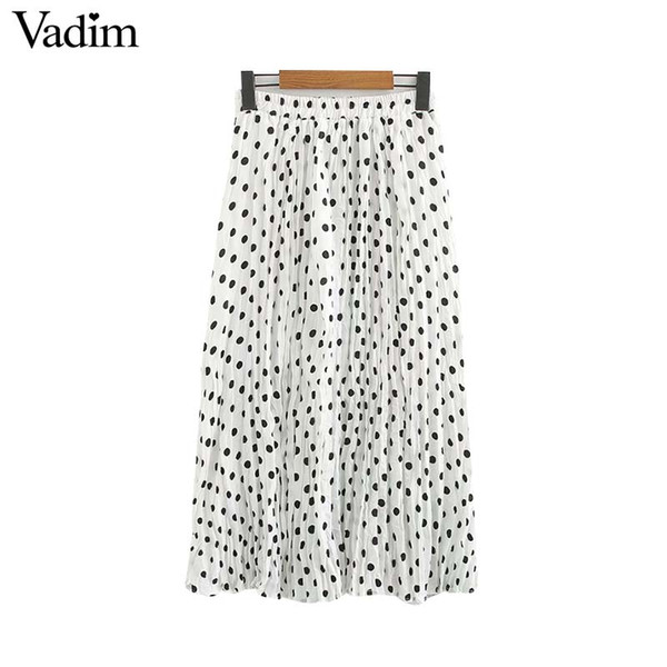 Vadim women elegant pleated midi skirt faldas mujer elastic waist female casual wear simple chic mid calf skirts BA531