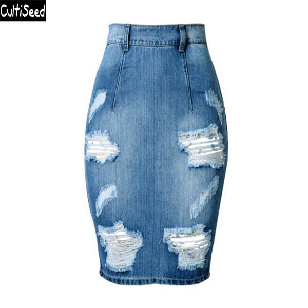 Cultiseed Women Jeans Skirt 2019 Female High Waist Hole Slim Hip Party Denim Jeans Pencil Skirts Ladies Office Work Skirt