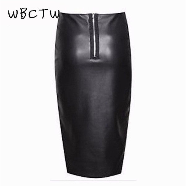 WBCTW 2018 10XL Big Size Skirt Women Zipper PU Leather Pencil Black Skirt High Waist Midi Length Sexy Bodycon Office Lady