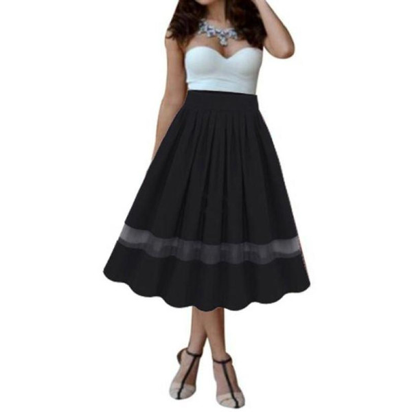 Elegant Women Girl Stretch High Waist Plain Flared Pleated Long Maxi Skirt Midi Fashion Elastic WaistBig Bottom Full Chiffon