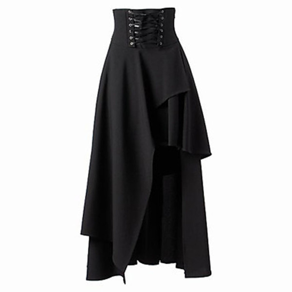 Gothic Asymmetrical Skirt For Women Fashion Lace Up High Waist Lace Up Black Bottoms Gils Dating Goth Party Skirts