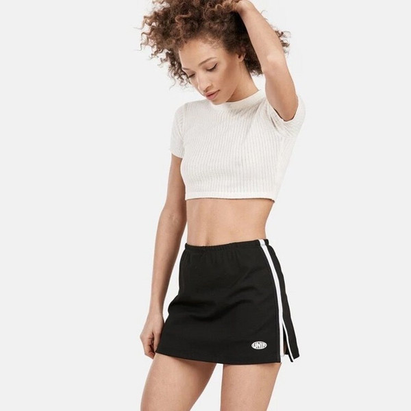 Unif Retro Skirt American Style Sports Split High Waist Saia black white Side Stripes Skirts Saias