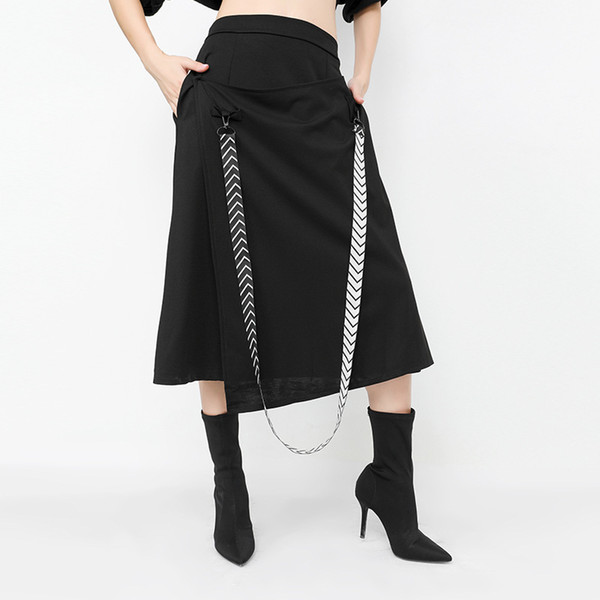 LANMREM High Quality 2018 Autumn Fashion New Detachable Ribbon Elastic High Waist All-match Irregular Female's Skirt YE39301