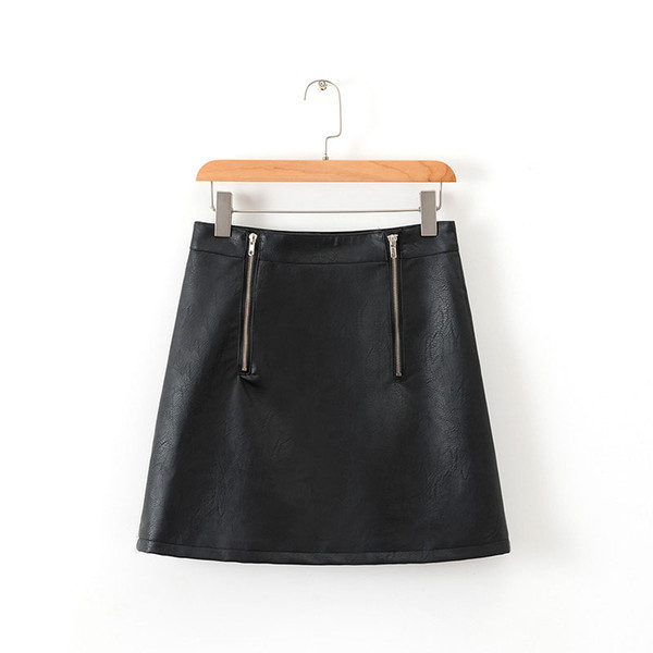 summer women skirts casual leather zipper decoration solid color skirts