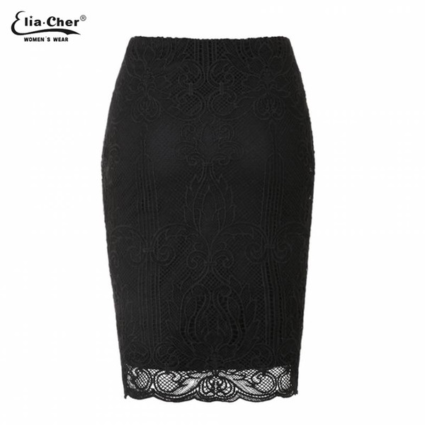 Eliacher Sexy Women Formal Stretch High Waist Short Lace Mini Skirt Pencil Skirt White Black 6679