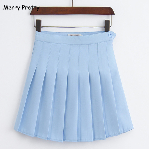 Merry Pretty 2018 Summer New Ruffles Pleated Skirt Women High Waist Kawaii Mini Short Japanese School Uniform Female Blue Skirts